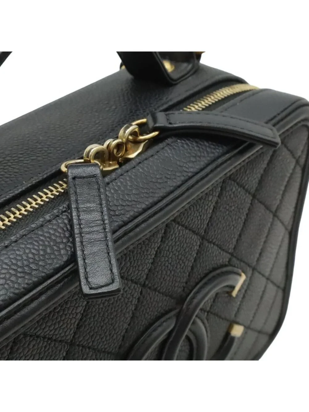 Chanel CC Filigree Quilted Vanity Case Handbag 2-Way Chain Shoulder Caviar